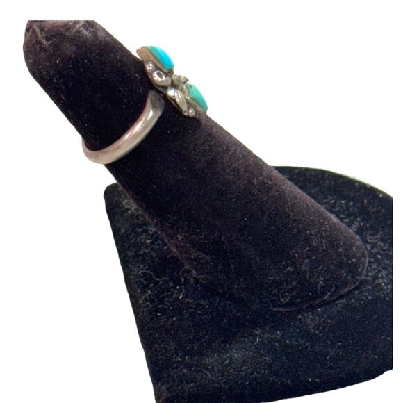 Vintage Sterling Silver Navajo Ring Turquoise Size 4 Handcrafted Native American - Picture 9 of 15